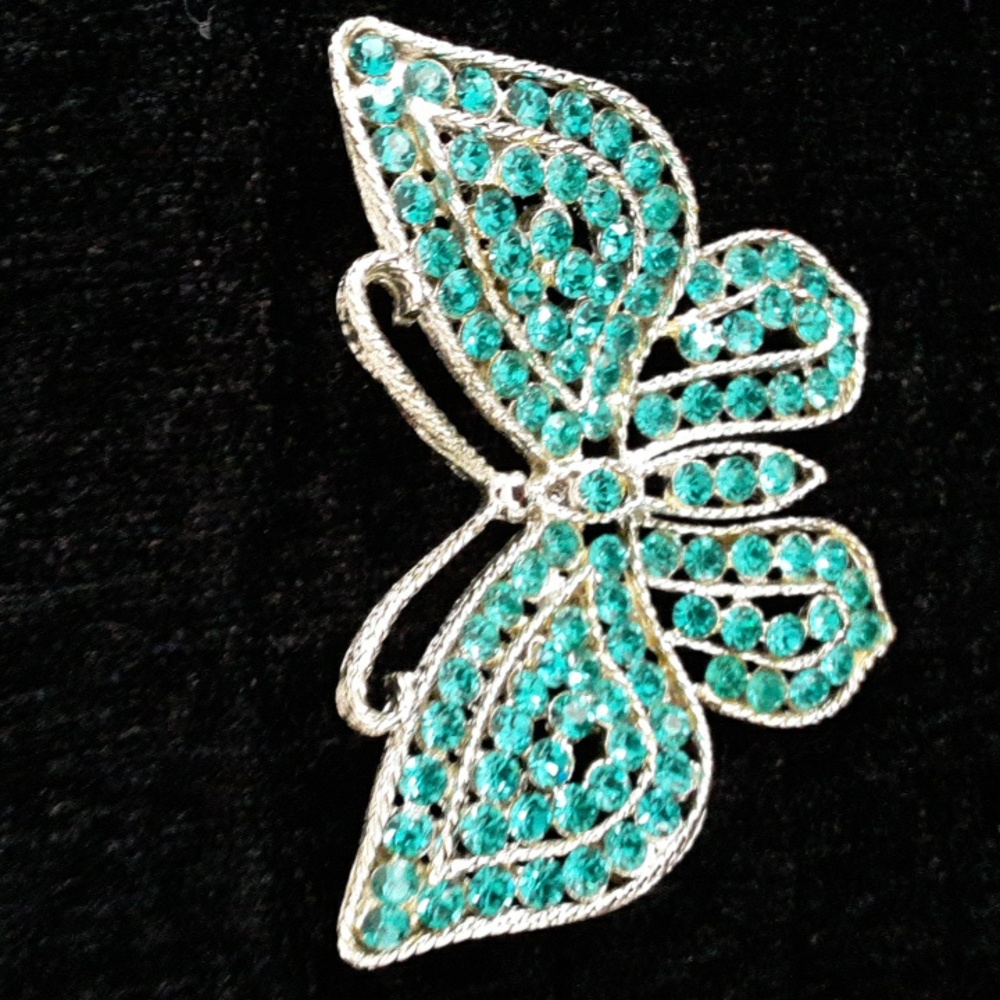 Weiss green jeweled butterfly brooch